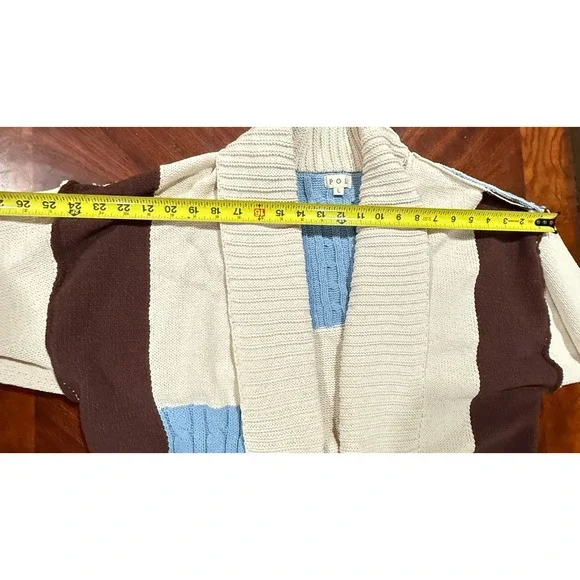 POL Patchwork Women's Cardigan Sweater Sz‎ large Boho Colorblock Long Open Front - Picture 10 of 14